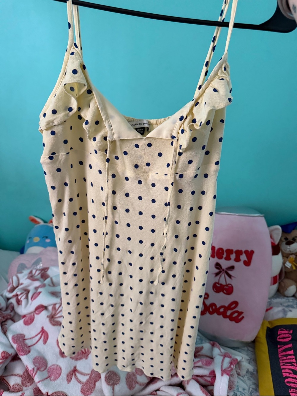 Yellow Polka Dot Slip Dress with Navy Dots